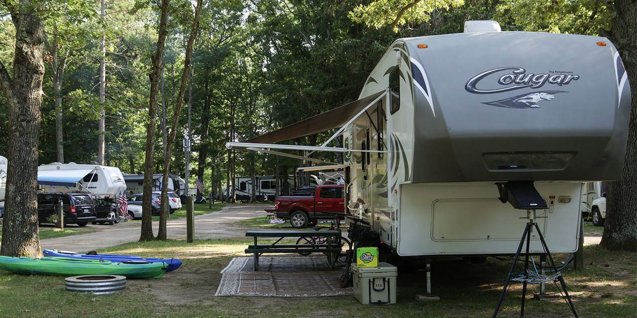 Spring Camping Checklist at White River Campground RV campsite prepared for spring camping at White River Campground in West Michigan